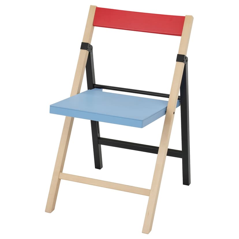 IKEA PS 2026 — Krzesło składane, brzoza niebieski/czarny czerwony,
