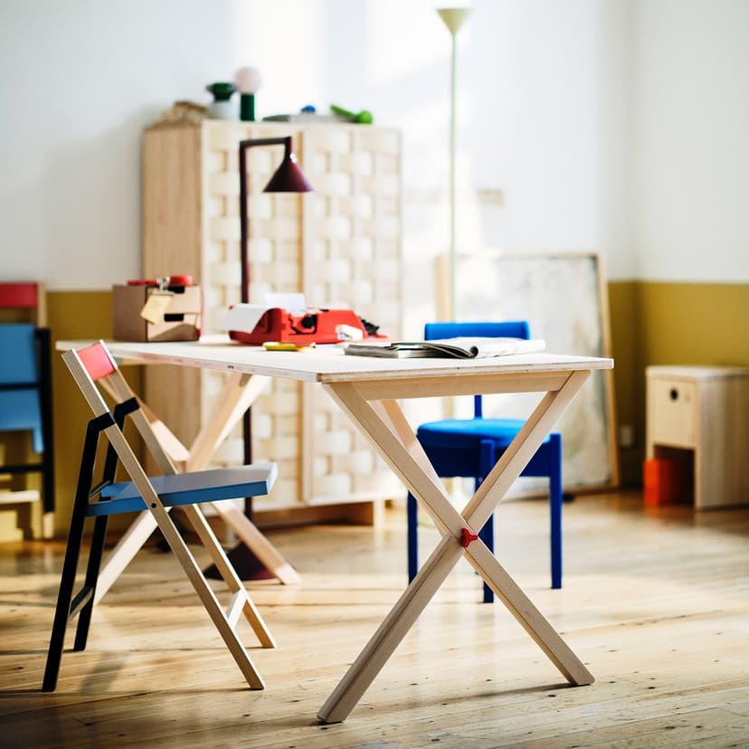 IKEA PS 2026 — Krzesło składane, brzoza niebieski/czarny czerwony,