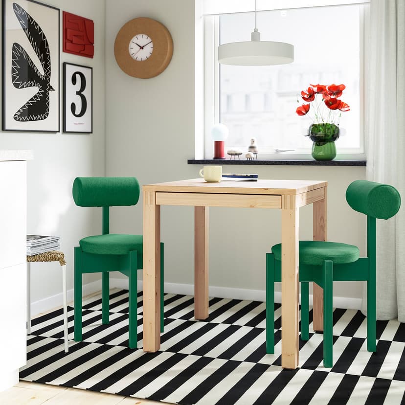 IKEA PS 2026 — Стол и 2 стула, сосна/Knäbäck ярко-зеленый, 70x70 см