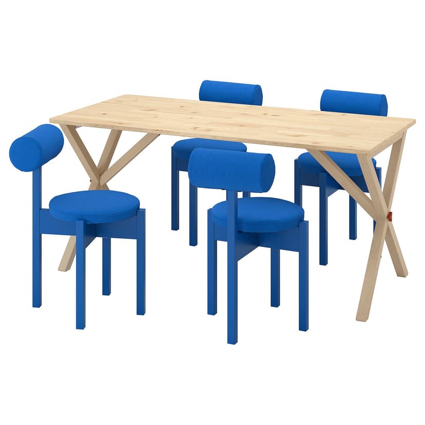 IKEA PS 2026 — Стол и 4 стула, сосна/Knäbäck ярко-синий, 156x75 см