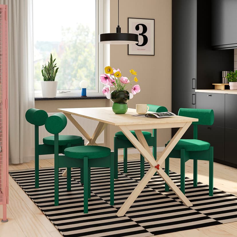 IKEA PS 2026 — Стол и 4 стула, сосна/Knäbäck ярко-зеленый, 156x75 см