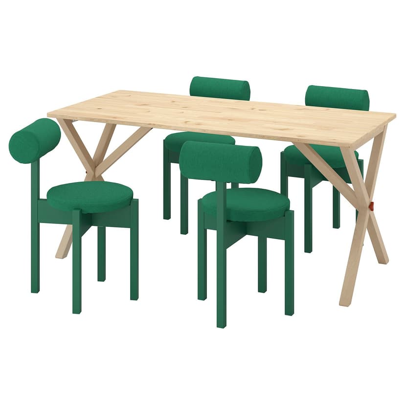 IKEA PS 2026 — Стол и 4 стула, сосна/Knäbäck ярко-зеленый, 156x75 см