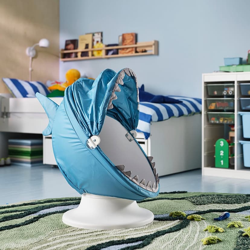 IKEA PS LÖMSK — Pokrowiec na fotelik obrotowy, niebieski/rekin,