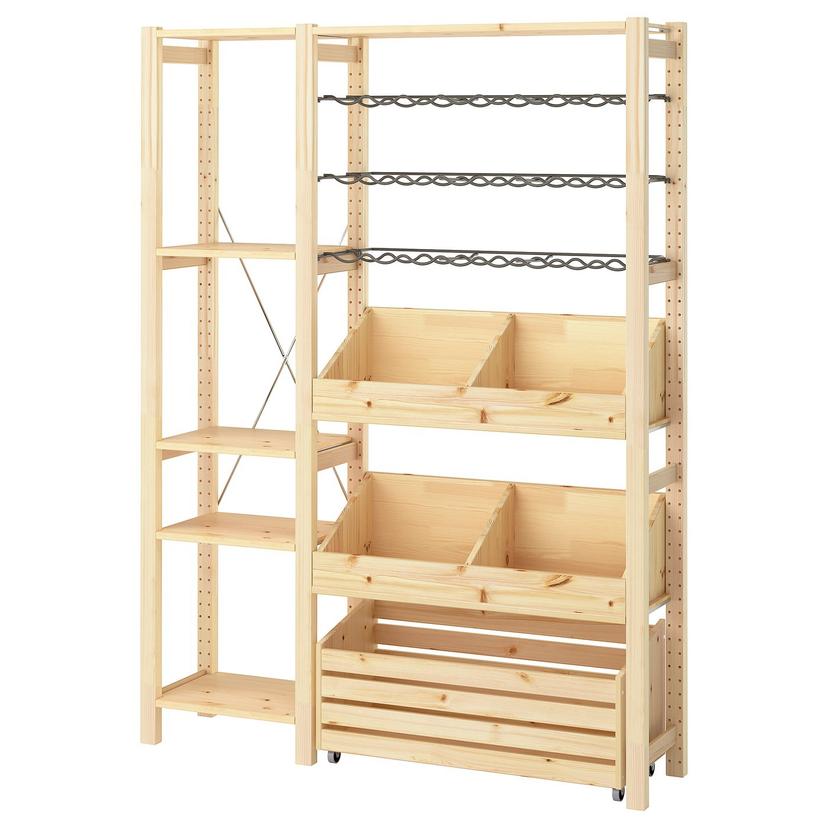 IVAR — Комплект стеллажей с полками для бутылок и 2 контейнерами/сосна