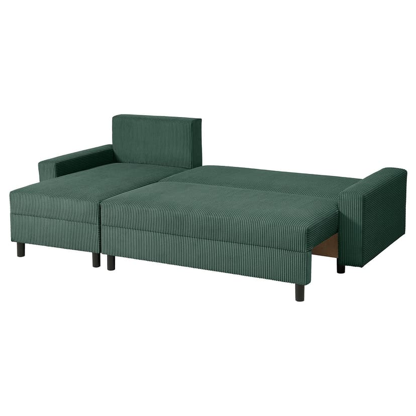 JÄRINGSHOLM — 3-os sofa rozkładana z szezlongiem, ciemnozielony,