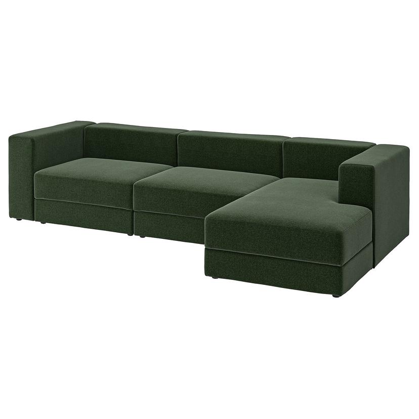 JÄTTEBO — 4-osob sofa modułowa z szezlongiem, prawy/Johanneshov ciemnozielony,