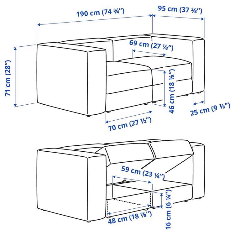2-местный модульный диван, самласа темный желто-зеленый dimensions