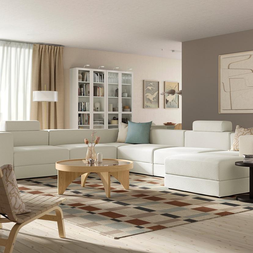 JÄTTEBO — Sofa w kształcie lit U, 7-osobowa, z szezlongiem, prawy z zagłówkiem/Axvall kremowy,