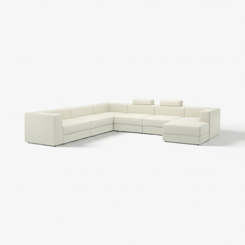 JÄTTEBO — Sofa w kształcie lit U, 7-osobowa, z szezlongiem, prawy z zagłówkiem/Axvall kremowy,
