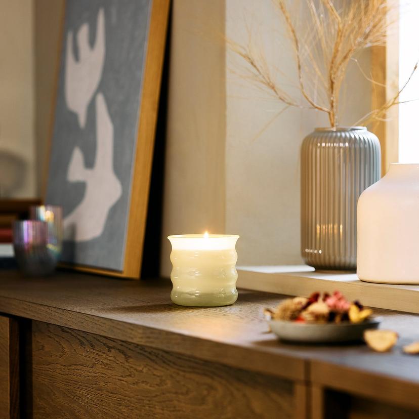 JUVELTRAST — Świeca zapachowa w szkle, wanilia jasnożółty,