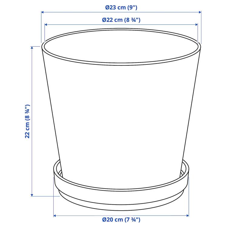 горшок цветочный с поддоном dimensions