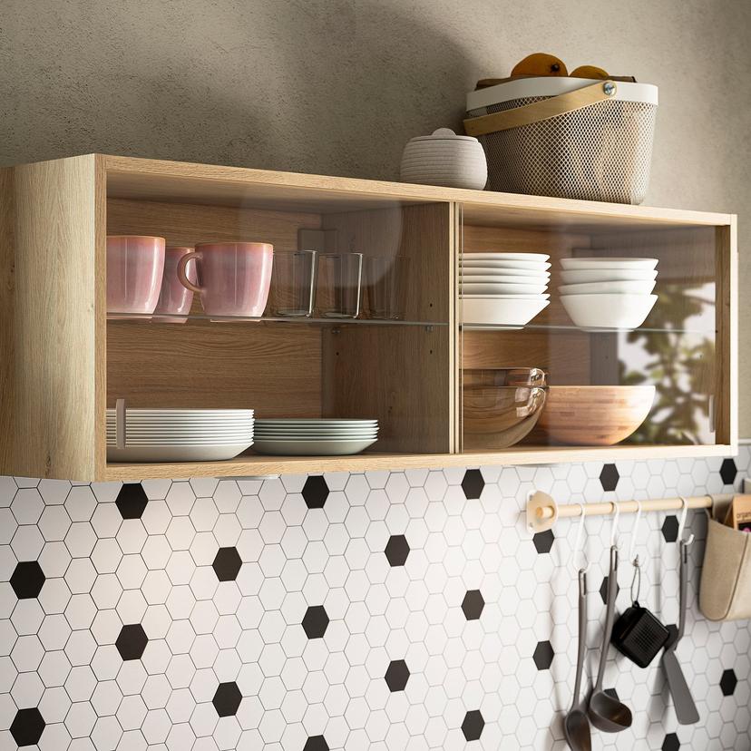 KNOXHULT — Szafka ścienna z przesuw. drzwiami, imit. dębu,