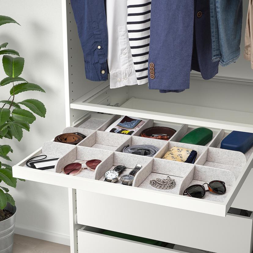 KOMPLEMENT — выдвижная полка с разделителем, белый/светло-серый, 75x58 см