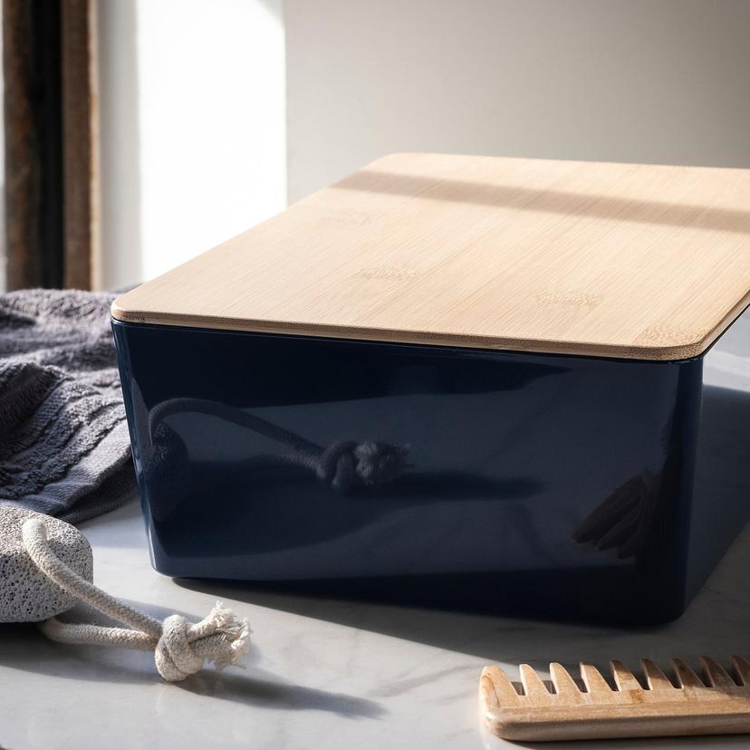 KUGGIS — Контейнер с крышкой, черный и синий/бамбуковый