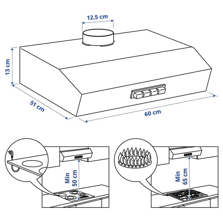 вытяжка кухонная стен креп (колпак), нержавеющая сталь, 60 см dimensions
