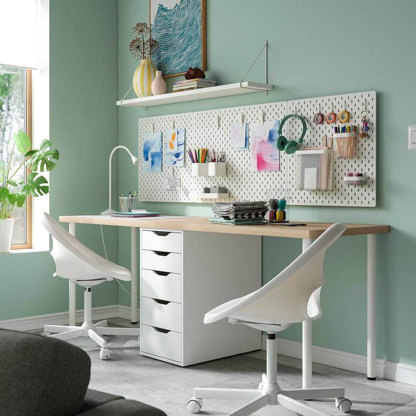 LAGKAPTEN / ALEX — письменный стол, беленый дуб/белый, 200x60 см