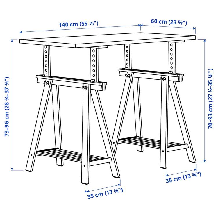 письменный стол, белый антрацит/береза, 140x60 см dimensions