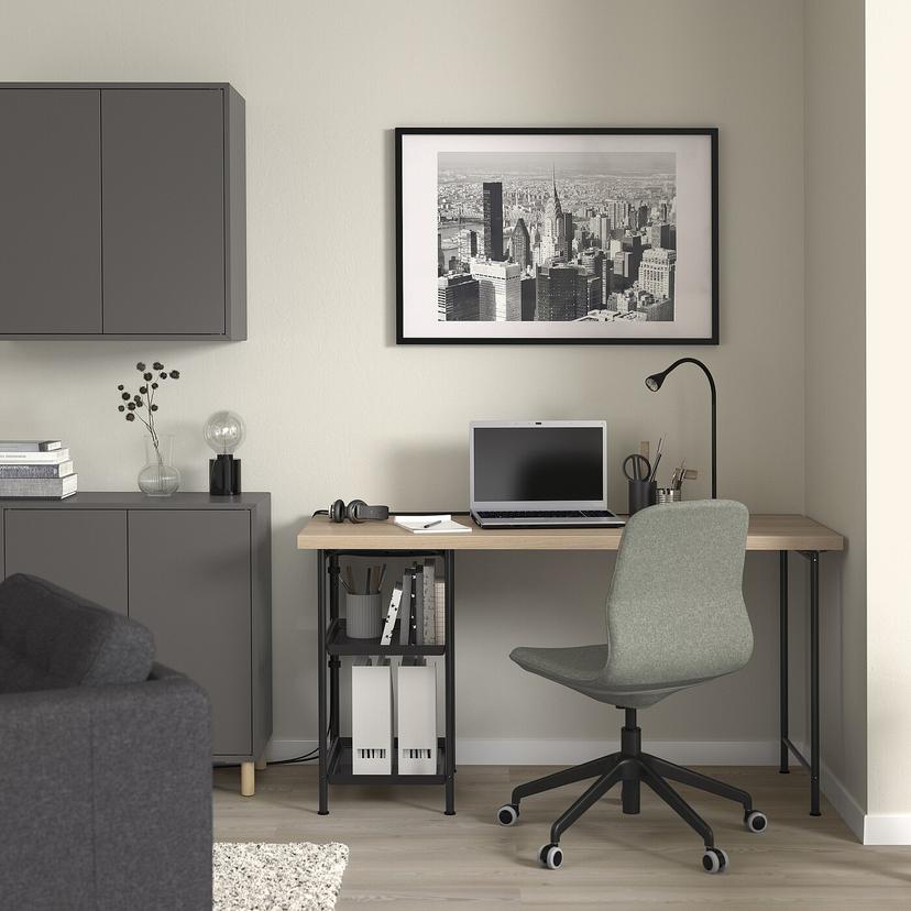 LAGKAPTEN / SPÄND — письменный стол, под беленый дуб/черный, 140x60 см