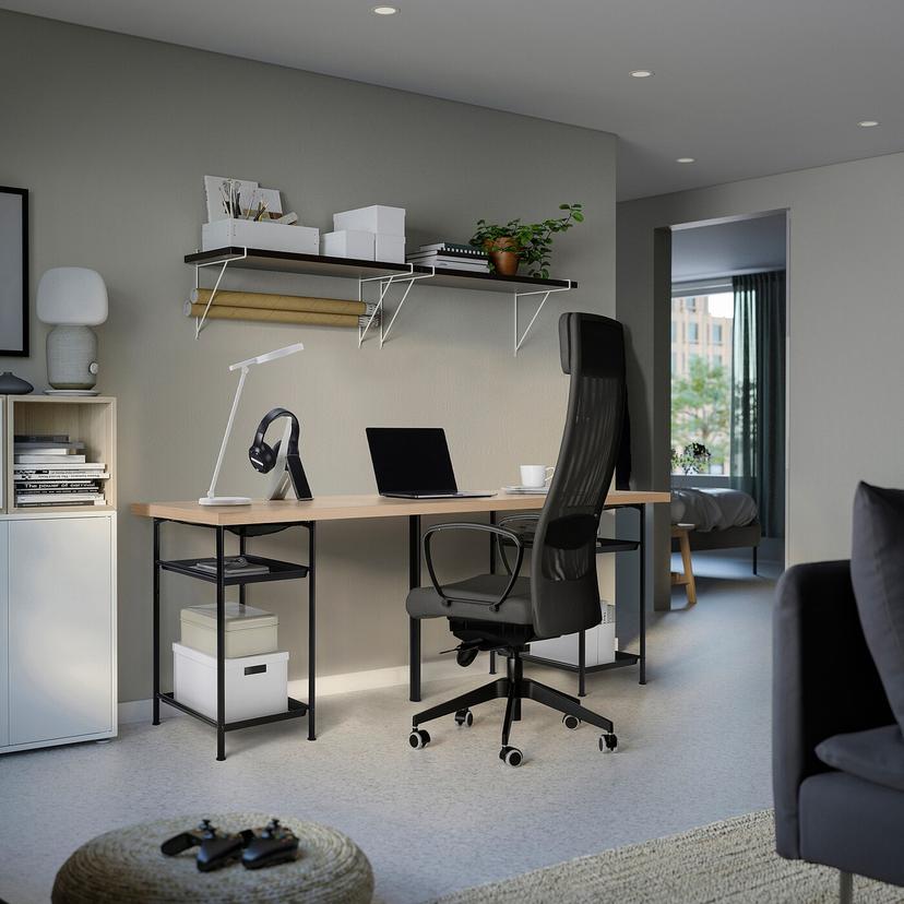 LAGKAPTEN / SPÄND — письменный стол, под беленый дуб/черный, 200x60 см