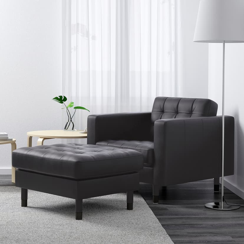LANDSKRONA — Fotel, Grann/Bomstad czarny/drewno/czarny,