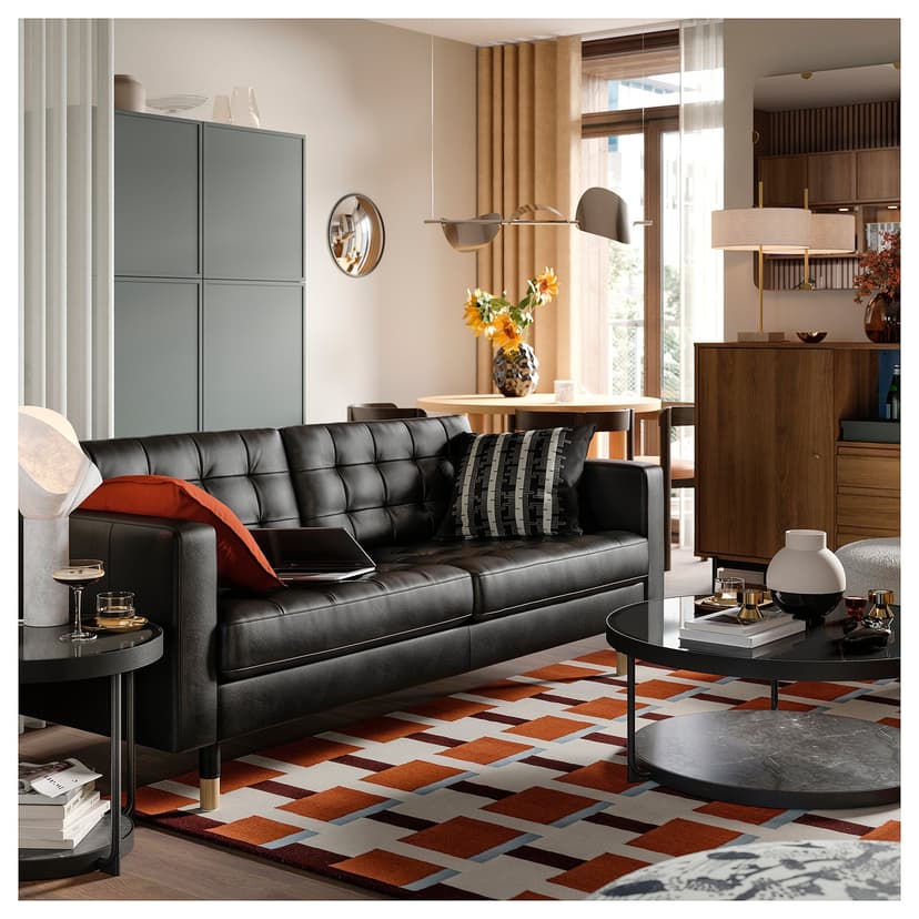 LANDSKRONA — Sofa 3-osobowa, Grann/Bomstad czarny/drewno,