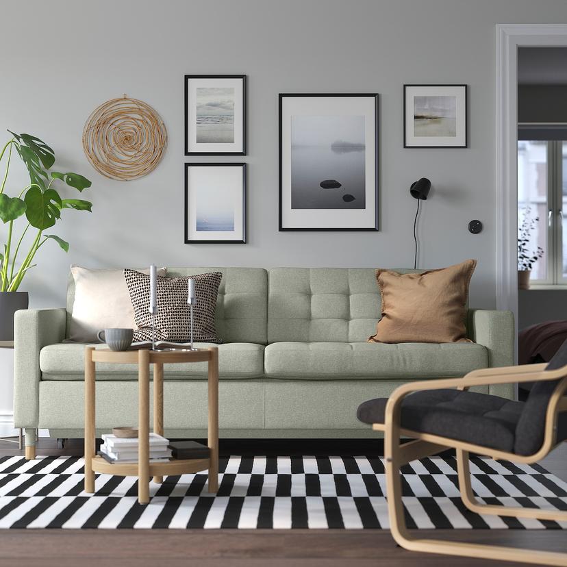 LANDSKRONA — 3-местный диван-кровать, Gunnared светло-зеленый/дерево