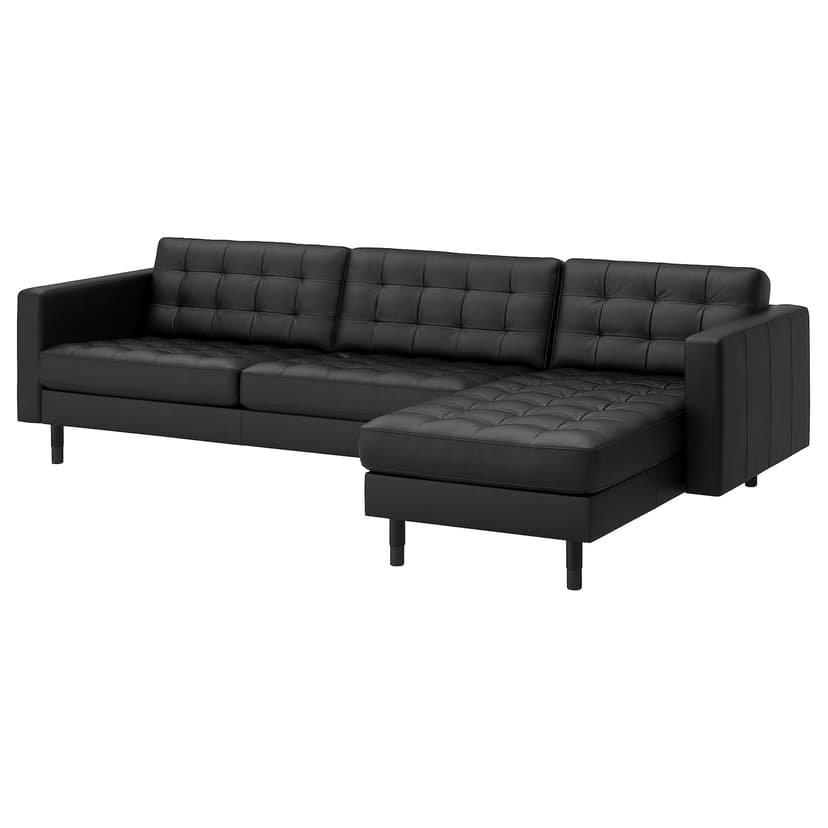 LANDSKRONA — Sofa 4-osobowa z szezlongiem, Grann/Bomstad czarny/drewno/czarny,