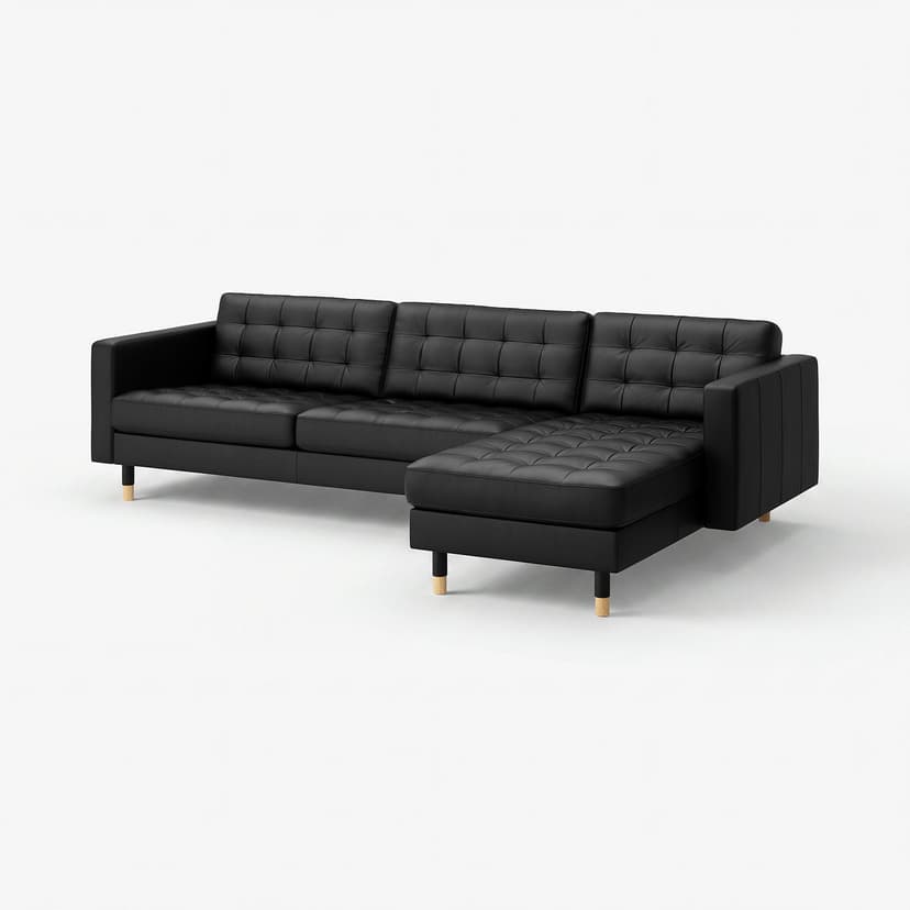 LANDSKRONA — Sofa 4-osobowa, z szezlongiem/Grann/Bomstad czarny/drewno,