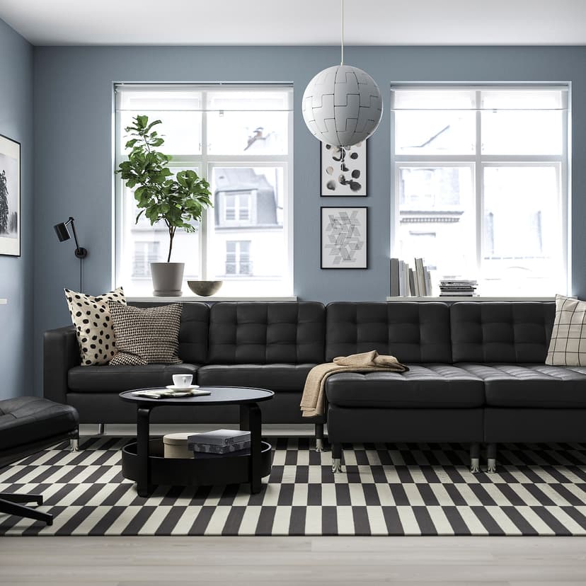 LANDSKRONA — Sofa 4 osobowa z szezlongiem, Grann/Bomstad czarny/metal,