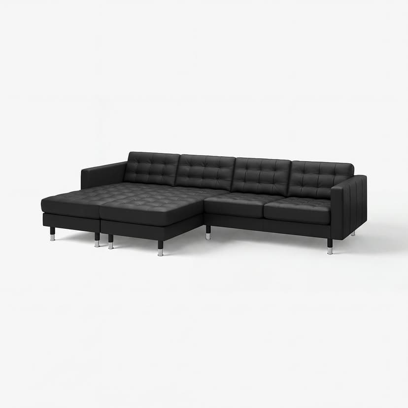 LANDSKRONA — Sofa 4 osobowa z szezlongiem, Grann/Bomstad czarny/metal,