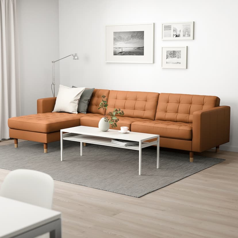 LANDSKRONA — Sofa 4-osobowa, z szezlongiem/Grann/Bomstad złoto-brązowy/drewno,