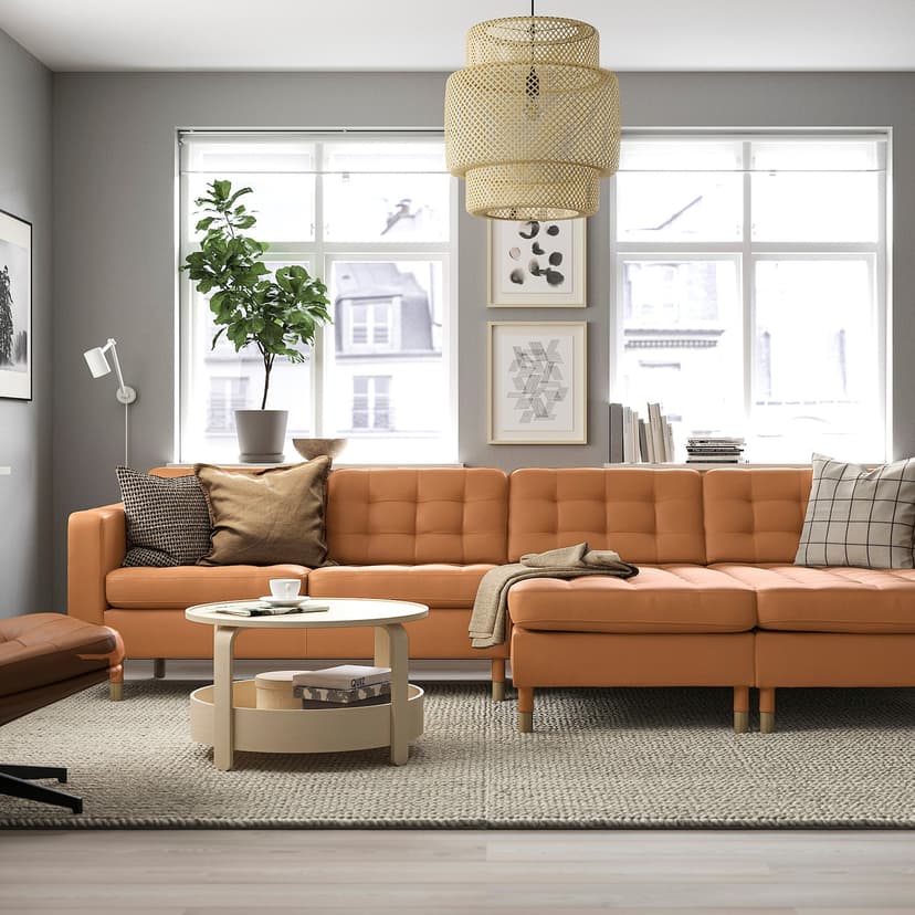 LANDSKRONA — Sofa 4 osobowa z szezlongiem, Grann/Bomstad złoto-brązowy/drewno,