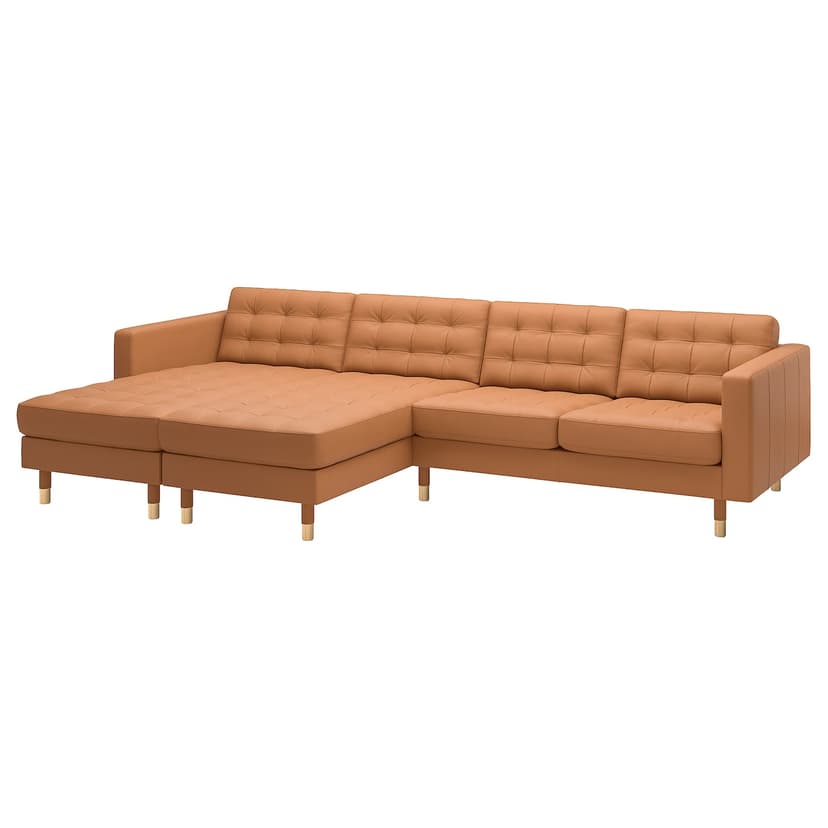 LANDSKRONA — Sofa 4 osobowa z szezlongiem, Grann/Bomstad złoto-brązowy/drewno,