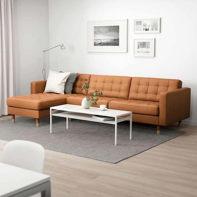 LANDSKRONA — Sofa 4-osobowa, z szezlongiem/Grann/Bomstad złoto-brązowy/metal,