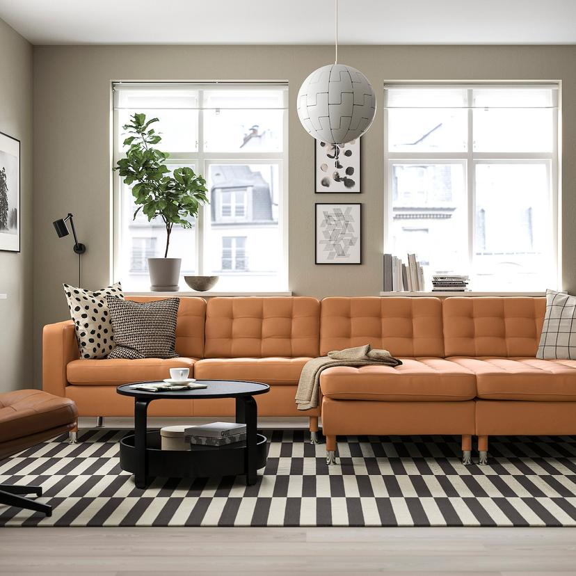 LANDSKRONA — 4-местный диван с шезлонгом, Гранн/Бомстад золотисто-коричневый/металл