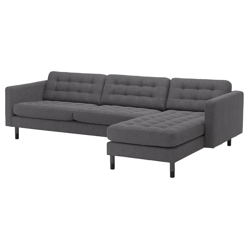 LANDSKRONA — Sofa 4-osobowa z szezlongiem, Gunnared ciemnoszary/drewno/czarny,