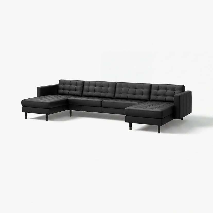LANDSKRONA — Sofa 5-osobowa z szezlongami, Grann/Bomstad czarny/drewno/czarny,