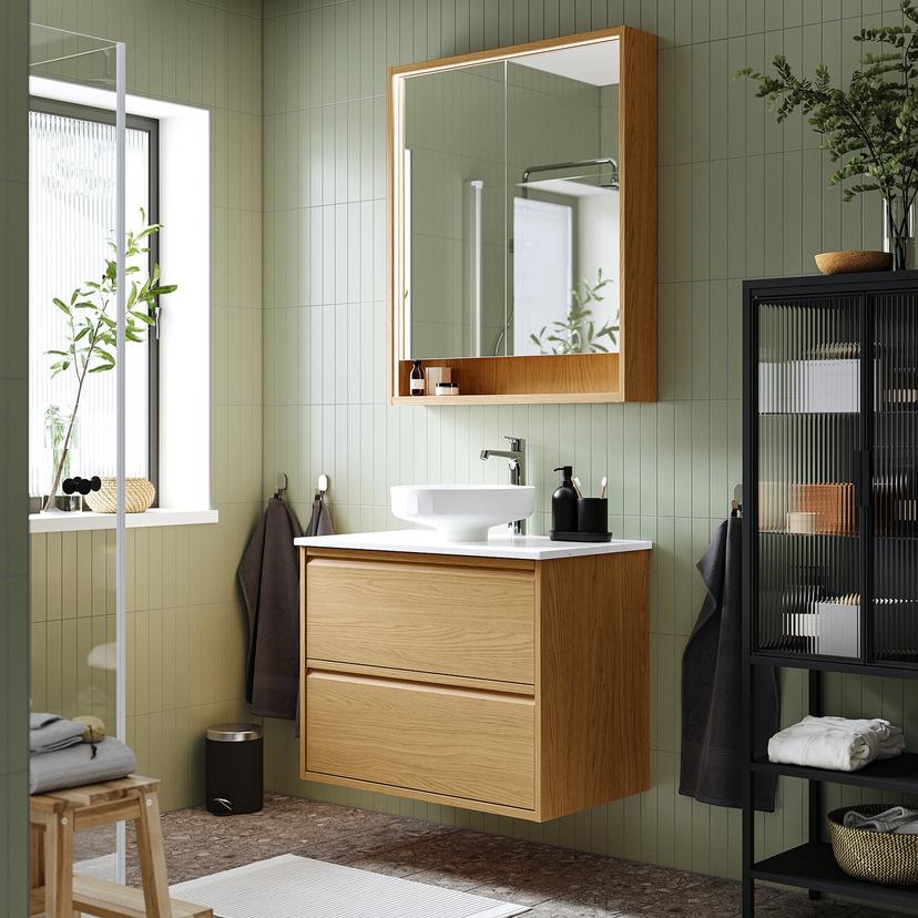 LERSJÖN — накладная раковина с сифоном, белый, 38x14 см