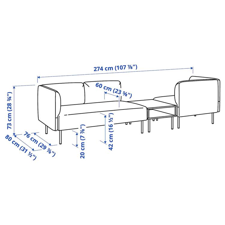 3-м модульный диван со столиком, Vissle бежевый/дерево dimensions