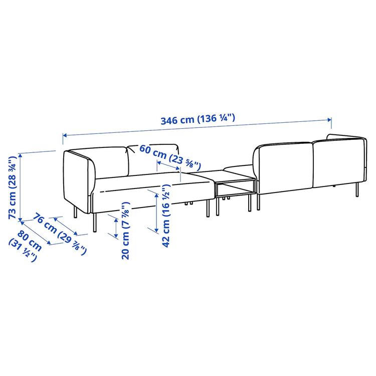 4-м модульный диван со столиком, Gunnared темно-серый/дерево dimensions