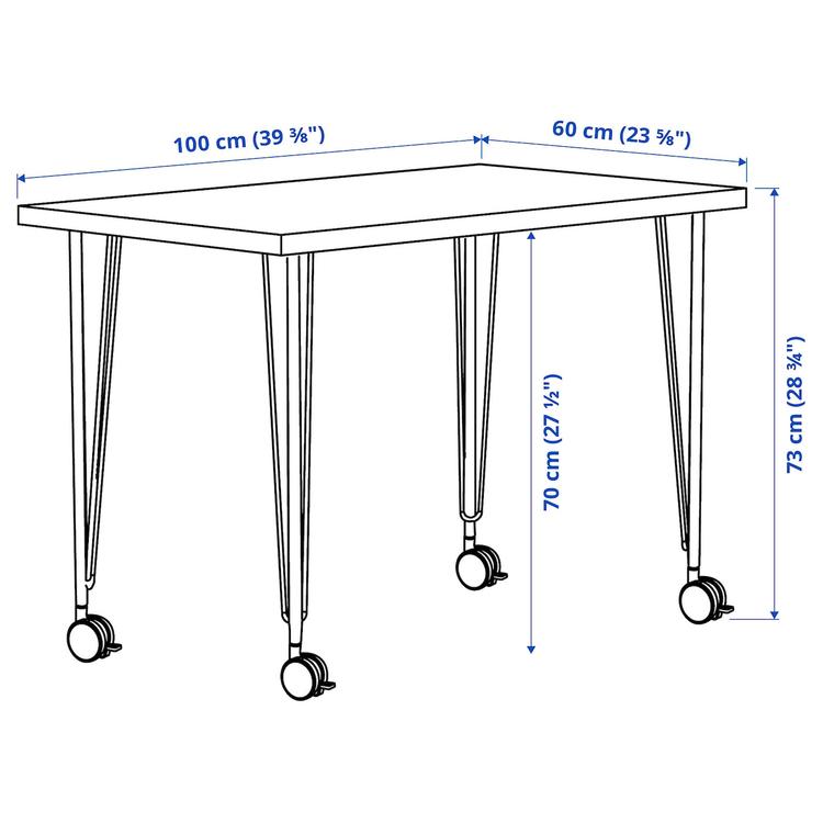 письменный стол, под беленый дуб/черный, 100x60 см dimensions