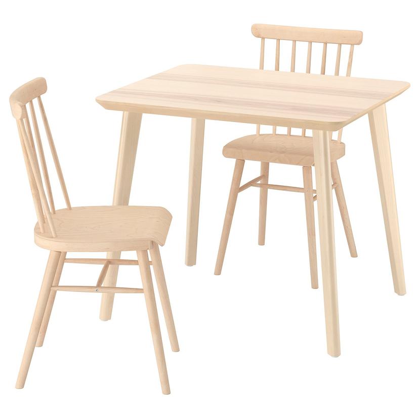 LISABO / HÖGVED — стол и 2 стула, ясеневый шпон/березовый шпон, 88 см