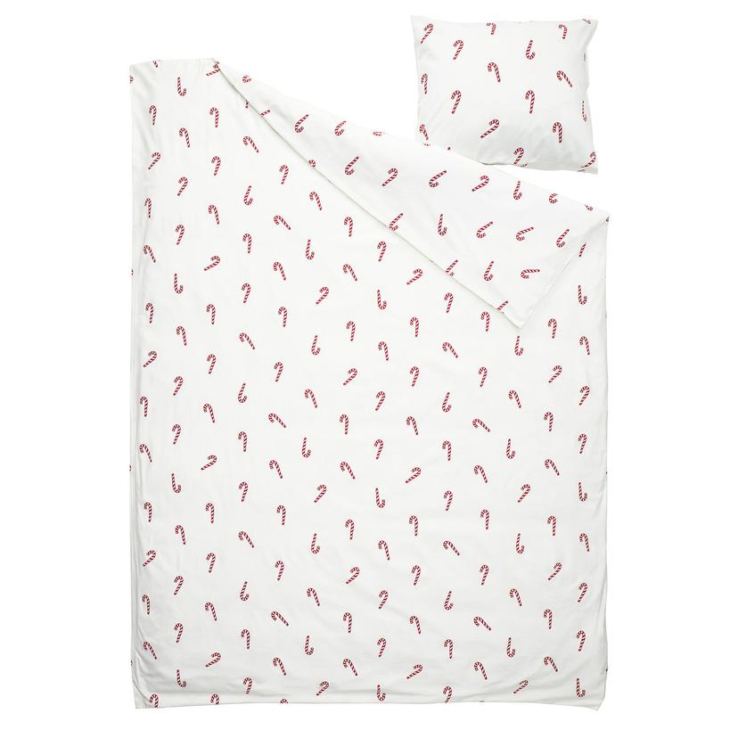 LÖVSÅNGARE — Пододеяльник и наволочка, фланель с рисунком в виде леденцов.