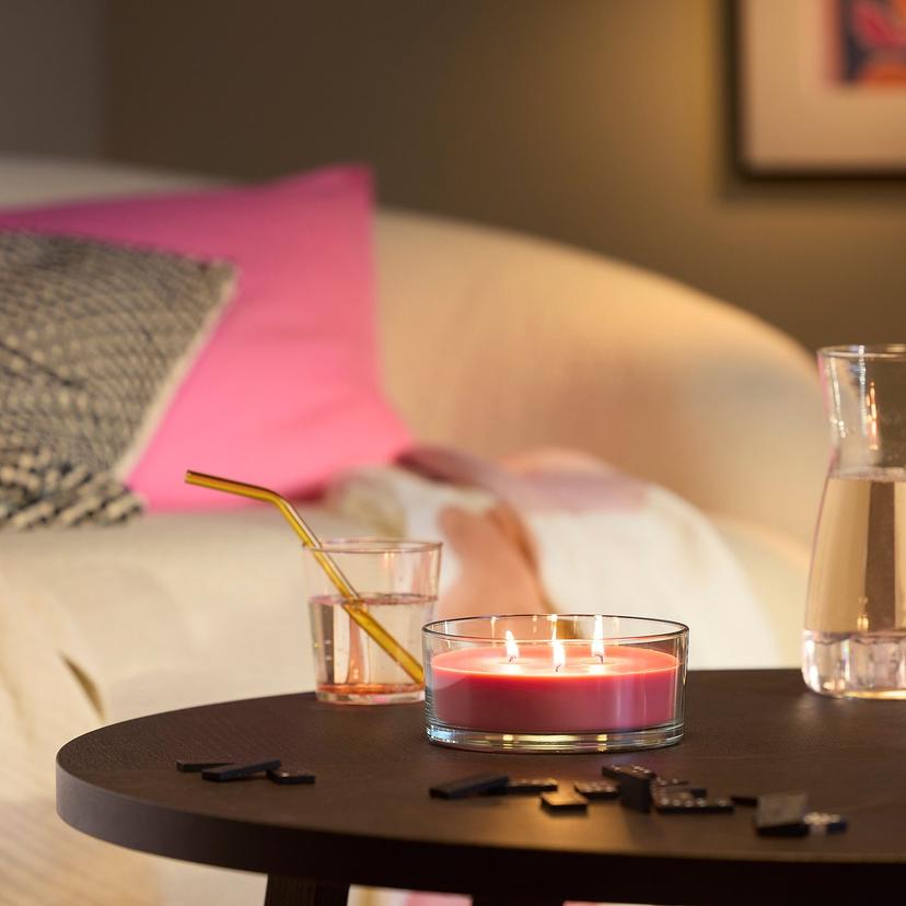 LOTSFÅGEL — Świeca zapachowa w szkle/3 knoty, Arbuz jaskraworóżowy,