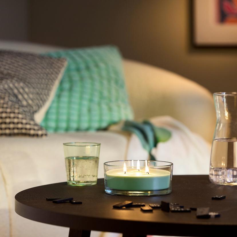 LOTSFÅGEL — Świeca zapachowa w szkle/3 knoty, Jabłko jasnozielony,