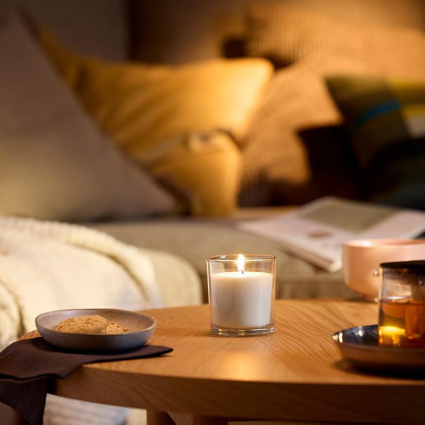 LOTSFÅGEL — Świeca zapachowa w szkle, wanilia blady beżowy,