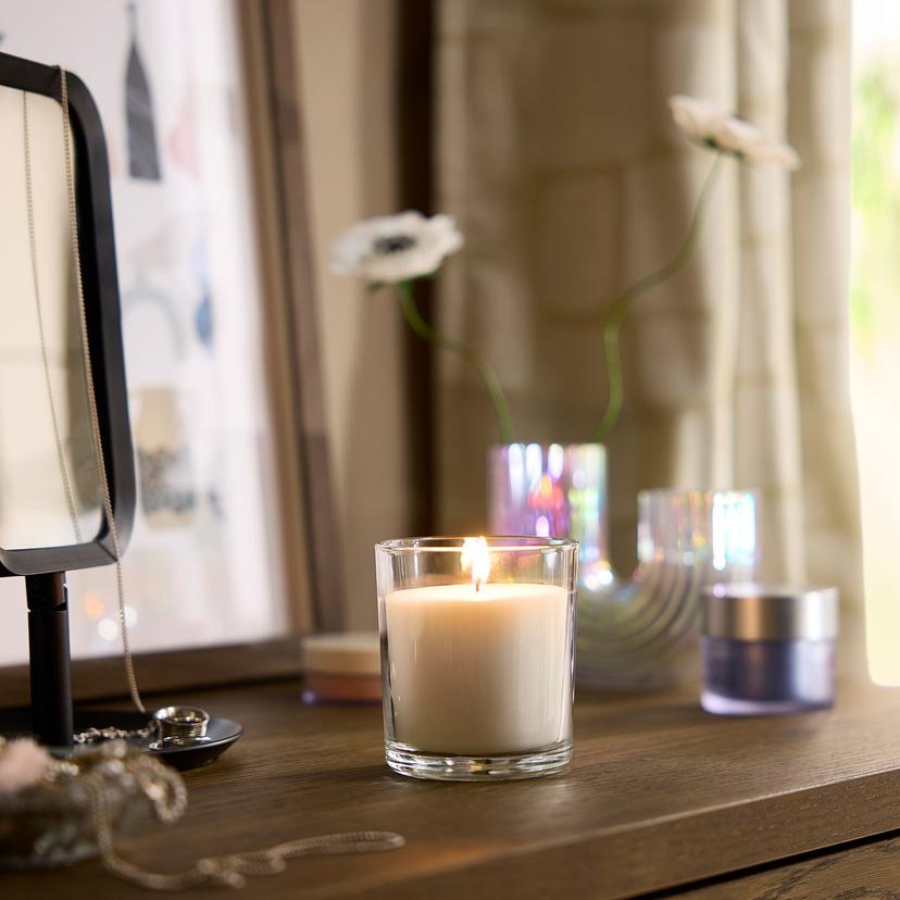 LOTSFÅGEL — Świeca zapachowa w szkle, zapach świeżego prania biały,