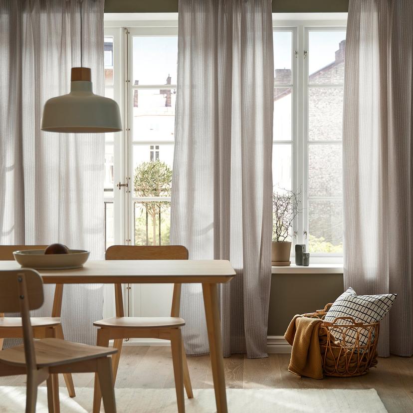 MÄSTERROT — Шторы, комплект из 2 штук, бежево-белый узор в горошек/лента