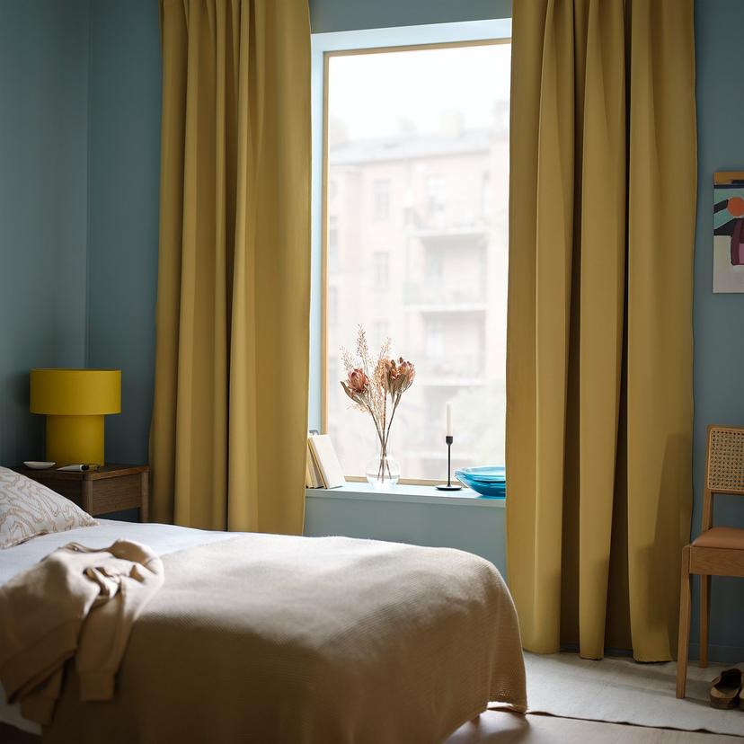 MAJGULL — затемняющие гардины, 2 шт., бежево-желтый, 145x300 см