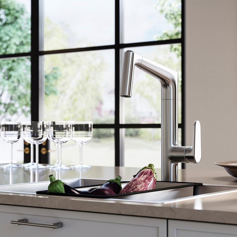 MAJSJÖN — Смеситель с выдвижным изливом и натрием, сталь.